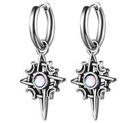 JewelryWe Boucle d'Oreille Créole Homme: Boucle d'Oreille Acier Inoxydable Cercle Pendantes Croix avec Étoiles et Lune Motards Gothique Punk Fantaisie Piercing Oreille - Cadeau Anniversaire Noël
