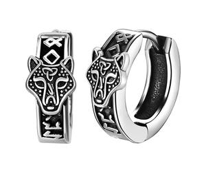 JewelryWe Boucle d'Oreille Homme Créole : Boucles d'Oreilles Acier Inoxydable Viking Runes Cercle Nordique Bijoux Style Vintage Piercing Oreille - Cadeau Anniversaire Saint Valentin