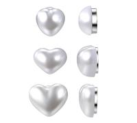 JewelryWe Boucle d'Oreille sans Trou: 3 Paires Clips d'Oreilles Femme Coeur Perle Blanc Clips Magnétique non Percés Aimanté 6/8/10mm - Cadeau Anniversaire Saint Valentin