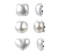 JewelryWe Boucle d'Oreille sans Trou: 3 Paires Clips d'Oreilles Femme Perle Coeur Carré Rond Blanc Clips Magnétique non Percés Aimanté 10mm - Cadeau Anniversaire Saint Valentin