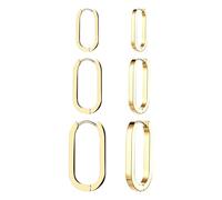 JewelryWe Boucles d’Oreilles Femme Créoles Rectangulaires en Acier Inoxydable: Lot de 3 Paires Piercings d’Oreilles Minimalistes et Modernes Léger et Résistant Cadeau Anniversaire, Saint-Valentin