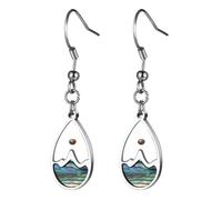 JewelryWe Boucles d’Oreilles Graine de Moutarde: Piercing d'Oreilles Femme Acier Inoxydable Pendantes Chrétiennes Fantaisie avec Pendentif Montagnes en Coquille d'Ormeau - Cadeau Anniversaire
