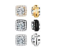 JewelryWe Boucles d’Oreilles Sans Trou: Clips d’Oreilles Magnétique Carré Zircon Acier Inoxydable Bijou Fantaisie Aimanté Non Percé pour Homme Femme,Style Élégant et Brillant,Cadeau Anniversaire Noël