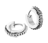 JewelryWe Boucles d'Oreilles Acier Inoxydable: Boucles d'Oreilles Créoles Fantaisie Homme Femme Punk Gothique Anneau Chaîne Cubaine - Cadeau Bijoux Anniversaire