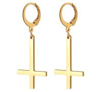 JewelryWe Boucles d'Oreilles Croix Inversée: Boucles d'oreilles Créoles Homme Femme Acier Inoxydable avec Pendentif Croix de Saint-Pierre Satanique - Cadeau Anniversaire