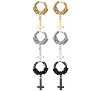 JewelryWe Boucles d'Oreilles Croix Inversée: Boucles d'oreilles Créoles Homme Femme Acier Inoxydable avec Anneau Extérieur Décoratif et Pendentif Croix de Saint-Pierre Gothique - Cadeau Anniversaire