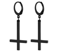 JewelryWe Boucles d'Oreilles Croix Inversée: Boucles d'oreilles Créoles Homme Femme Acier Inoxydable avec Pendentif Croix de Saint-Pierre Satanique - Cadeau Anniversaire