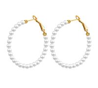 JewelryWe Boucles d'Oreilles Femme Créole：Boucles d'Oreilles Anneau Perlé Acier Inoxydable Doré avec Perle d'Imitation 20/30/40/50/60mm Disponible - Cadeau d'Anniversaire ou de la Saint-Valentin