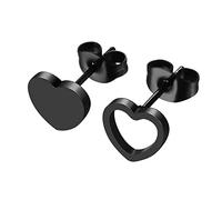 JewelryWe Boucles d'Oreilles Femme Homme en Acier Inoxydable,Piercing Oreille Unisexe Asymétrique Noir, Boucle d'Oreille Simple et Classique