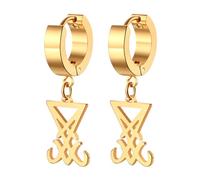 JewelryWe Boucles d'Oreilles Homme Créole: Boucles d'Oreilles Acier Inoxydable avec Pendentif Sigillaire de Lucifer Boucles d'Oreilles Charnières Symbole Satanique - Cadeau Talisman Païen Mystérieux