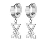 JewelryWe Boucles d'Oreilles Homme Créole: Boucles d'Oreilles Acier Inoxydable avec Pendentif Sigillaire de Lucifer Boucles d'Oreilles Charnières Symbole Satanique - Cadeau Talisman Païen Mystérieux