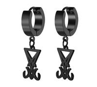 JewelryWe Boucles d'Oreilles Homme Créole: Boucles d'Oreilles Acier Inoxydable avec Pendentif Sigillaire de Lucifer Boucles d'Oreilles Charnières Symbole Satanique - Cadeau Talisman Païen Mystérieux