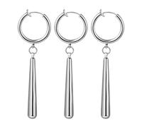 JewelryWe Boucles d'Oreilles sans Trou: 3Pcs Boucles d'Oreilles Créole Clip Homme Acier Inoxydable Pendantes pour Animé Cosplay Samouraï Japonais Minimaliste non Percés - Cadeau Anniversaire