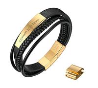 JewelryWe Bracelet Corde en Cuir Tressé Multicouche - Bracelet Homme à Boucle Magnétique de Marque Incurvée en Acier Inoxydable Personnalisé