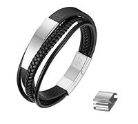 JewelryWe Bracelet Corde en Cuir Tressé Multicouche - Bracelet Homme à Boucle Magnétique de Marque Incurvée en Acier Inoxydable Personnalisé