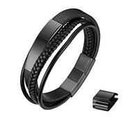 JewelryWe Bracelet Corde en Cuir Tressé Multicouche - Bracelet Homme à Boucle Magnétique de Marque Incurvée en Acier Inoxydable Personnalisé