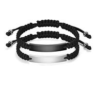 JewelryWe Bracelet Couple Personnalisable en Acier Inoxydable - Bracelet Homme Femme Réglable Tressé Carte Courbure Lisse pour Cadeau Saint-Valentin (Style B, Personnalisable)