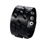 JewelryWe Bracelet de Force Homme Cuir, Manchette Punk Gothique, Large avec Rivet et Bouton, Noir