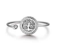 JewelryWe Bracelet en Acier Inoxydable Exquis évidé Arbre de la Vie Ronde Peut Ouvrir Creux boîte de Cadre de l'arôme de l'huile Dames Bracelet avec Le Parfum maton Cadeau d'anniversaire de Mariage