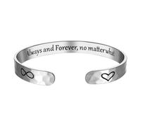 JewelryWe Bracelet Femme Acier Inoxydable: Jonc Ouvert Fantaisie Gravé Always and Forever_ no matter what Bijou Minimaliste Inspirant,Cadeau Anniversaire Noël ou Fête des Mères