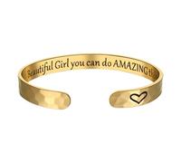 JewelryWe Bracelet Femme Acier Inoxydable: Jonc Ouvert Fantaisie Gravé Beautiful Girl you Can Do Amazing things, Largeur 8mm,Bijou Minimaliste Inspirant, Cadeau Anniversaire Noël ou Fête des Mères
