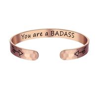 JewelryWe Bracelet Femme Acier Inoxydable: Jonc Ouvert Fantaisie Gravé You are a B_D_SS, Largeur 8mm Ajustable, Bijou Minimaliste Inspirant, Cadeau Anniversaire Noël ou Fête des Mères