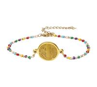 JewelryWe Bracelet Femme Médaille Saint Benoît: Bracelet Perles Résine Couleur avec Médaille Dorée Religieux Fantaisie, Chaîne Inox, Mode et Foi, Cadeau Anniversaire Saint Valentin Noël
