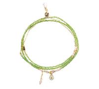 JewelryWe Bracelet Femme Péridot Naturel: Bracelet Perles Facettées Fantaisie 3 Tours Multi-Rangs Réglable avec Pendentif Petite Marguerite Élégant,Cadeau Anniversaire Noël Saint-Valentin Original