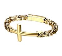 JewelryWe Bracelet Homme Acier Inoxydable: Bracelet Chaîne Maille Byzantine avec Croix Chrétien Style Rock et Hip-Hop 23CM- Cadeau Anniversaire ou Fête des Pères