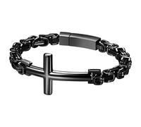 JewelryWe Bracelet Homme Acier Inoxydable: Bracelet Chaîne Maille Byzantine avec Croix Chrétien Style Rock et Hip-Hop 23CM- Cadeau Anniversaire ou Fête des Pères