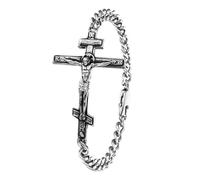 JewelryWe Bracelet Homme Croix Orthodoxe: Gourmette Homme en Acier Inoxydable Chaîne Cubaine Bijou Religieux Jésus Christ pour Prières,Cadeau pour Anniversaire, Fête des Pères, Noël