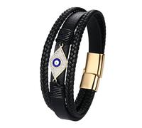 JewelryWe Bracelet Homme Cuir Tressé: Bracelet Manchette Cuir Multirang Mauvais Oeil Protection avec Bloucle Magnétique Acier Inoxydable et Strass Bracelet Masculin Mode - Cadeau Anniversaire