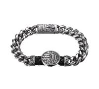 JewelryWe Bracelet Homme Saint Michel: Bracelet Archange avec Bouclier et Épée en Acier Inoxydable 316L et Cuir Gourmette Cubaine Style Religieux Chrétien Masculin - Cadeau Anniversaire Fête des Pères