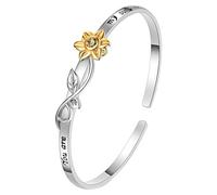 JewelryWe Bracelet Jonc Femme Fantaisie : Bracelet Femme Ouvert Motif Tournesol avec Magnifique Zircone Cubique Réglable et Gravure «You are my sunshine» Style Mode - Cadeau Anniversaire Noël
