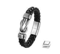 JewelryWe Bracelet Jonc Homme Infini : Bracelet Manchette Cuir Tressé Réglable Acier Inoxydable Bracelet Magnétique Ouvert Punk Élégant et Unique avec Maillons Supplémentaires- Cadeau Anniversaire