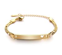 JewelryWe Bracelet Love Acier Inoxydable Figaro Gravure Personnalisée Gratuite Charme Simple Brillant Carte Incurvée pour Femme Homme (Or, Personnalisable)