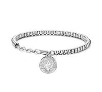 JewelryWe Bracelet pour Femme Beaux Perles en Acier Inoxydable de Mode Vie Arbre réglables, Cadeau Saint-Valentin, Cadeau d'anniversaire de Mariage (Argent)