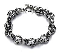 JewelryWe Bracelet pour homme avec crâne de crâne SteamPunk Bracelet Biker Moto en acier inoxydable, couleur argent, cadeau, Acier inoxydable