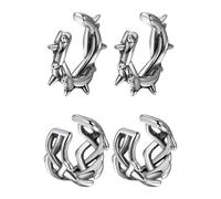 JewelryWe Clip d’Oreille Homme Non Percé: Lot de 2 Paires Boucles d’Oreilles Acier Sans Perçage Gothique,Ear Cuff Épine Torsadé Faux Piercing,Style Punk Rock Vintage, Cadeau Noël Anniversaire