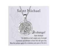 JewelryWe Collier Acier Inoxydable Homme : Collier Pendentif Médaille Catholique Saint Michel Archange Rond Vintage Chaîne Réglable d'Oreille de Blé avec Gravure Amulette- Cadeau Anniversaire