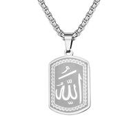 JewelryWe Collier Ayat Al-Kursi en Acier Inoxydable : Pendentif Islamique Élégant avec Gravures Arabe - Bijou Design Musulman pour les Occasions Religieuses et Cadeau comme Eid ou Anniversaires