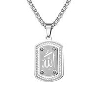 JewelryWe Collier Ayat Al-Kursi en Acier Inoxydable : Pendentif Islamique Élégant avec Gravures Arabe - Bijou Design Musulman pour les Occasions Religieuses et Cadeau comme Eid ou Anniversaires
