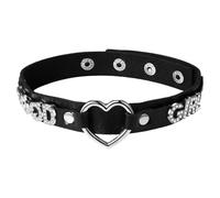 JewelryWe Collier Cuir Femme Punk : Collier Ras du Cou Gothique Punk Motif Cœur Argenté Ajustable Style Rock Élégant Accessoire Tendance Cadeau Anniversaire ou Halloween