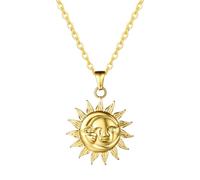 JewelryWe Collier Femme Acier Inoxydable: Colliers Pendentif Soleil et Lune avec Lumière Doré Style Élégant Brillant avec Chaîne d’Extension - Cadeau Femme Anniversaire Saint Valentin,Éclat Solaire