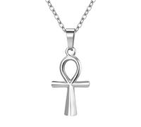 JewelryWe Collier Femme Croix Ankh: Pendentif Acier Inoxydable Symbole Égyptien de Vie Éternelle - Bijou Protecteur Réglable 45 cm + Chaîne 4 cm - Cadeau Saint-Valentin ou Anniversaire