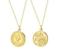 JewelryWe Collier Femme Doré Acier Inoxydable : Pendentif Médaille Élisabeth Plaqué Or 18K, Chaîne Réglable Élégante, Style Vintage Chic, Accessoire Mode Cadeau Anniversaire ou Saint Valentin