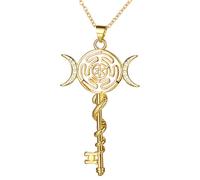JewelryWe Collier Femme Hécate Fantaisie: Collier en Cuivre avec Strass avec Pendentif Clé de la Lune Triple de la Déesse,Bijou Symbolique de Sorcellerie et Magie - Cadeau Anniversaire Saint-Valentin