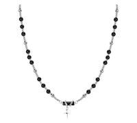 JewelryWe Collier Femme Homme Perle : Collier Pendentif Croix Fantaisie Réglable avec Obsidienne Noire Naturelle et Chaîne Acier Inoxydable Style Élégant Amulette - Cadeau Anniversaire Saint Valentin