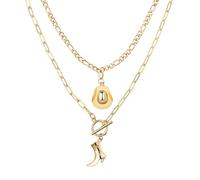 JewelryWe Collier Femme Multicouche Cow-Boy Western: Pendentif Acier Inoxydable Chaîne Superposée Fantaisie Réglable, Style Décontracté Chic, Cadeau Anniversaire Halloween