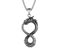 JewelryWe Collier Homme Acier Inoxydable: Collier Pendentif Dragon Infini Nordique Ouroboros Viking Argent Noir Gothique Sombre Punk Vintage - Cadeau Homme Anniversaire